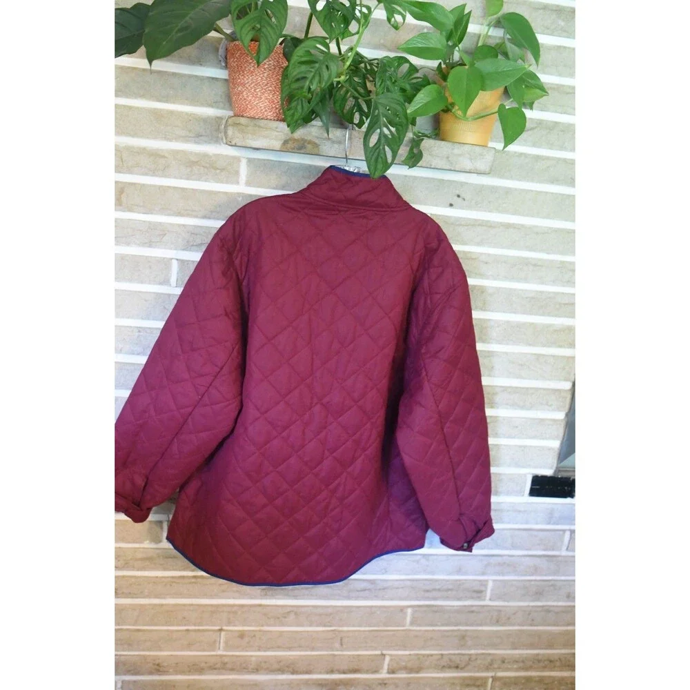 Crown & Ivy Quilted Maroon Jacket Coat with Navy Accents Size XXL Barn Chore